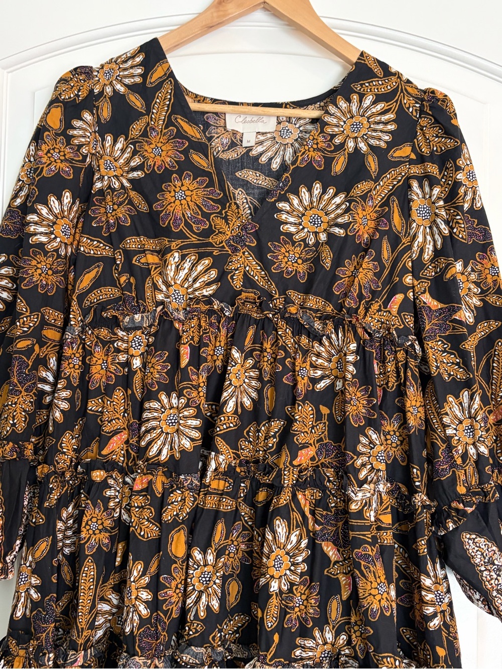 Cleobella Tilda Mini Dress in a black and gold floral Organic Cotton Size M - Picture 2 of 8